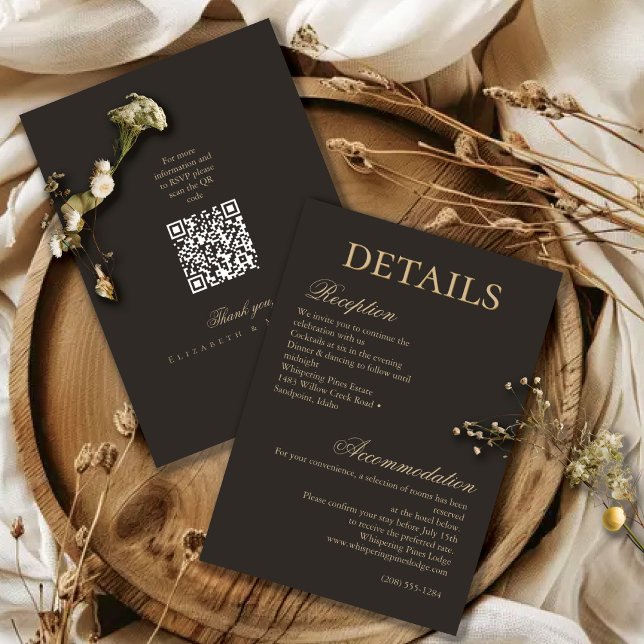 Cartão De Informações Elegant Gold Charcoal Minimalist Wedding Details (Criador carregado)