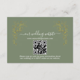 Cartão De Informações Elegant Gold Floral Sage Green QR Code Wedding