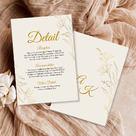 Cartão De Informações Elegant Gold Floral Wedding Details Enclosure Card