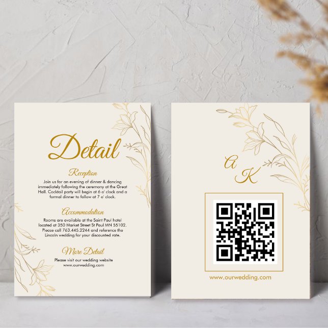 Cartão De Informações Elegant Gold Floral Wedding Details Enclosure Card (Criador carregado)