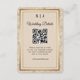 Cartão De Informações Elegant Gold Frame QR Code Wedding Details