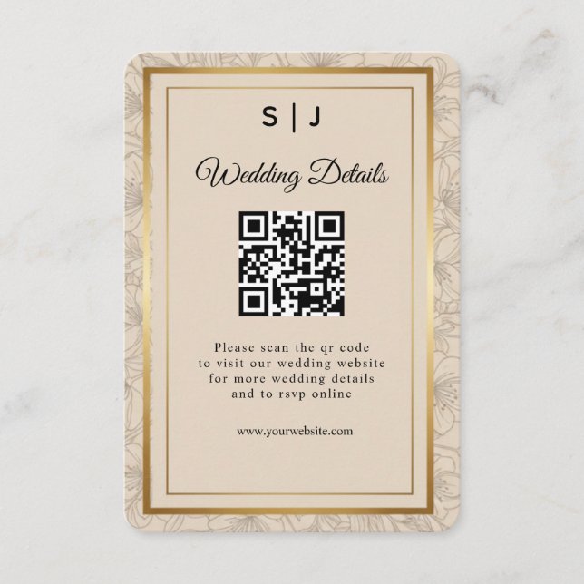 Cartão De Informações Elegant Gold Frame QR Code Wedding Details (Frente)