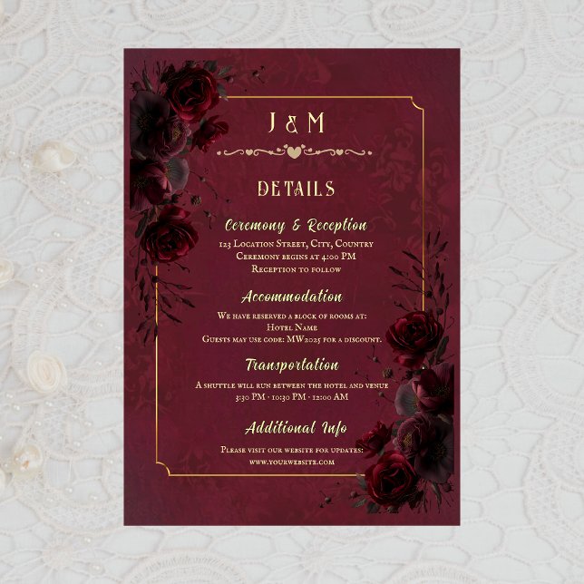 Cartão De Informações Elegant Gothic Romance Wedding Enclosure Card (Criador carregado)