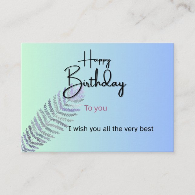 Cartão De Informações Elegant Gradient Birthday Card with Fern Leaf | Cu (Frente)