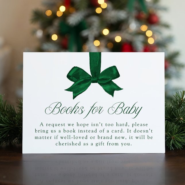 Cartão De Informações Elegant Green Bow Christmas Books For Baby (Criador carregado)