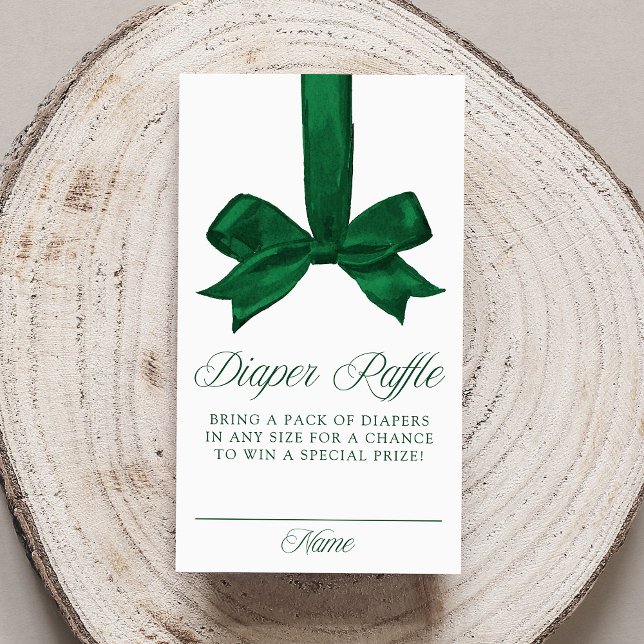 Cartão De Informações Elegant Green Bow Christmas Diaper Raffle (Criador carregado)