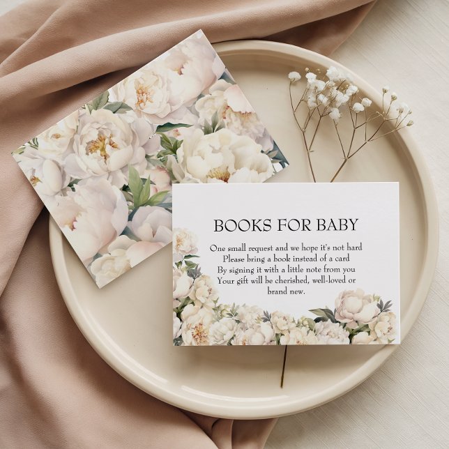 Cartão De Informações Elegant Ivory Peony Books for Baby (Criador carregado)