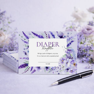 Cartão De Informações Elegant Lavender Floral Baby Shower Diaper Raffle
