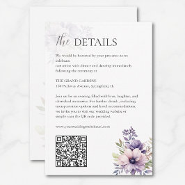 Cartão De Informações Elegant Lavender Floral Wedding Details QR Code 