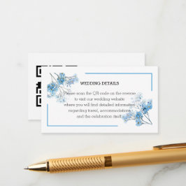 Cartão De Informações Elegant Light Blue Watercolor Floral Wedding QR