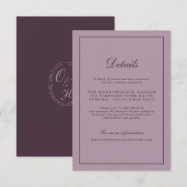 Cartão De Informações Elegant Mauve Plum Wedding Details Card