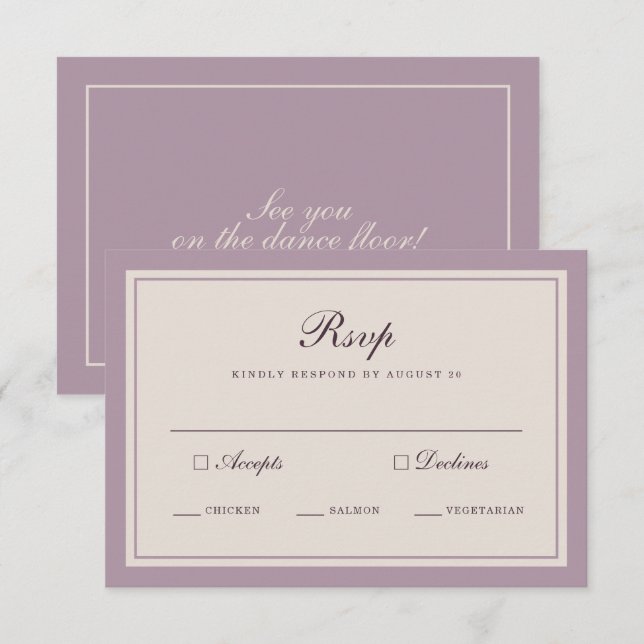 Cartão De Informações Elegant Mauve Plum Wedding RSVP Card (Frente/Verso)