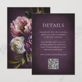 Cartão De Informações Elegant Maximalist Purple Floral QR Code Wedding