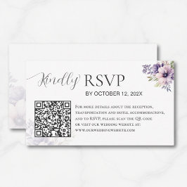 Cartão De Informações Elegant Minimal Lavender Floral QR Code Wedding 