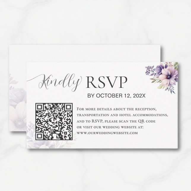Cartão De Informações Elegant Minimal Lavender Floral QR Code Wedding  (Criador carregado)