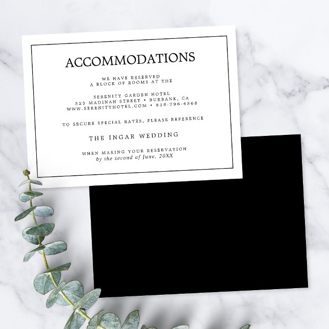 Cartão De Informações Elegant Minimalist Border Wedding Accommodations (Criador carregado)