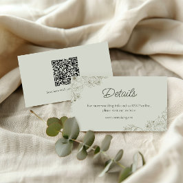 Cartão De Informações Elegant Minimalist Floral Wedding QR Code Details 