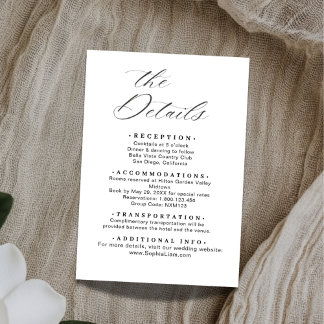 Cartão De Informações Elegant Minimalist Wedding Details Card Template