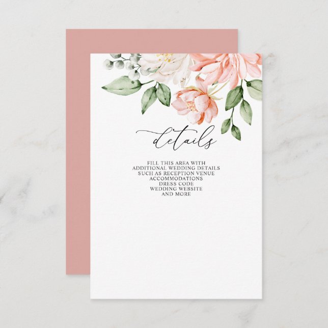 Cartão De Informações Elegant Modern Botanical Blush Floral Wedding (Frente/Verso)