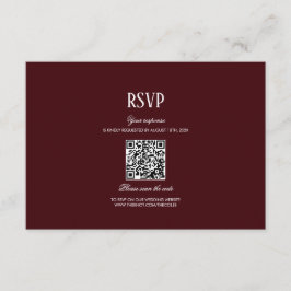 Cartão De Informações Elegant Modern Burgundy Wedding QR Code RSVP
