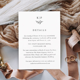 Cartão De Informações Elegant Monogram Greenery Leaves Wedding Details