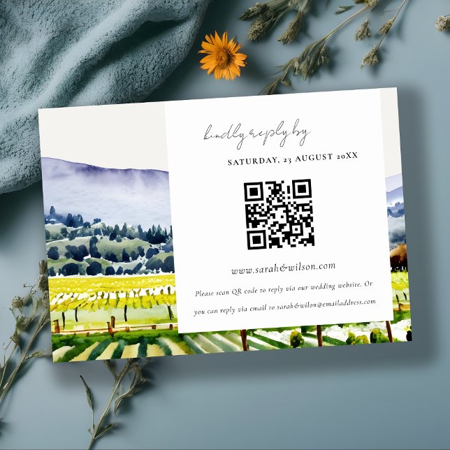 Cartão De Informações Elegant Napa Valley Vineyard Wedding QR Code RSVP (Criador carregado)