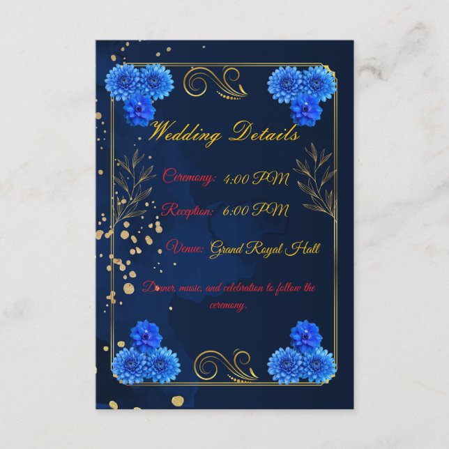 Cartão De Informações Elegant Navy Blue Wedding Details Card Template (Frente)