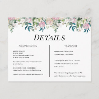 Cartão De Informações Elegant Navy Blush Pink Wedding