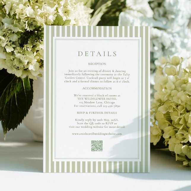 Cartão De Informações Elegant Olive Green Wedding Details Card (Criador carregado)
