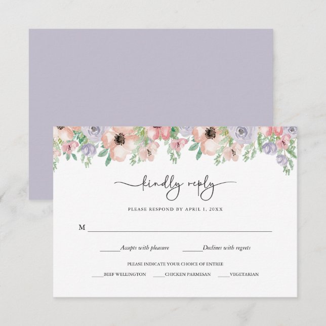 Cartão De Informações Elegant Pastel Floral Party Response Card (Frente/Verso)