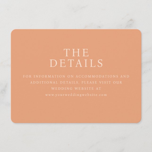 Cartão De Informações Elegant Peach Minimalist Wedding Website Card (Frente)