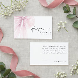 Cartão De Informações Elegant Pink Bow Baby Shower Diaper Raffle