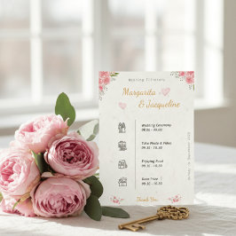 Cartão De Informações Elegant Pink Floral Wedding Itinerary Timeline