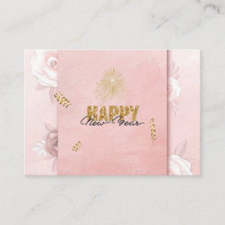 Cartão De Informações Elegant Pink & Gold Happy New Year Floral Card