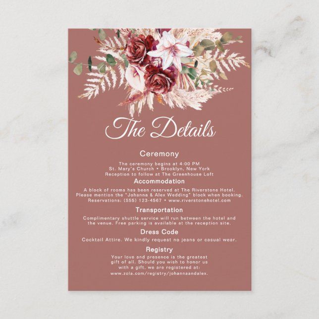 Cartão De Informações Elegant QR Code Wedding Info Card | Dusty Rosewood (Frente)