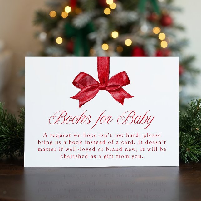 Cartão De Informações Elegant Red Bow Christmas Books For Baby (Criador carregado)