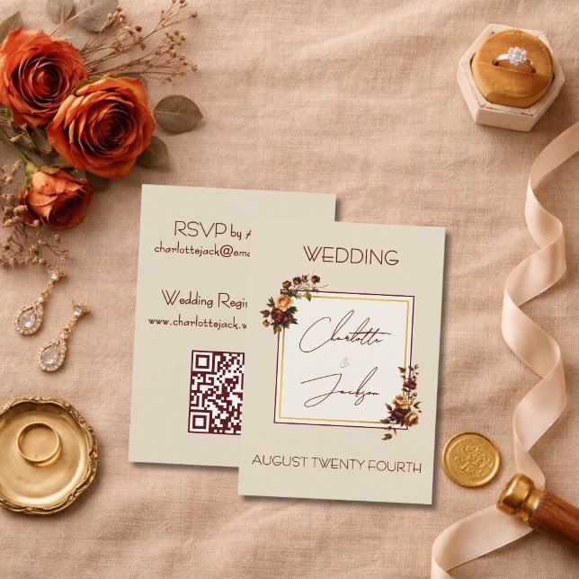 Cartão De Informações Elegant Romantic Rusty Rose Autumn Wedding (Criador carregado)