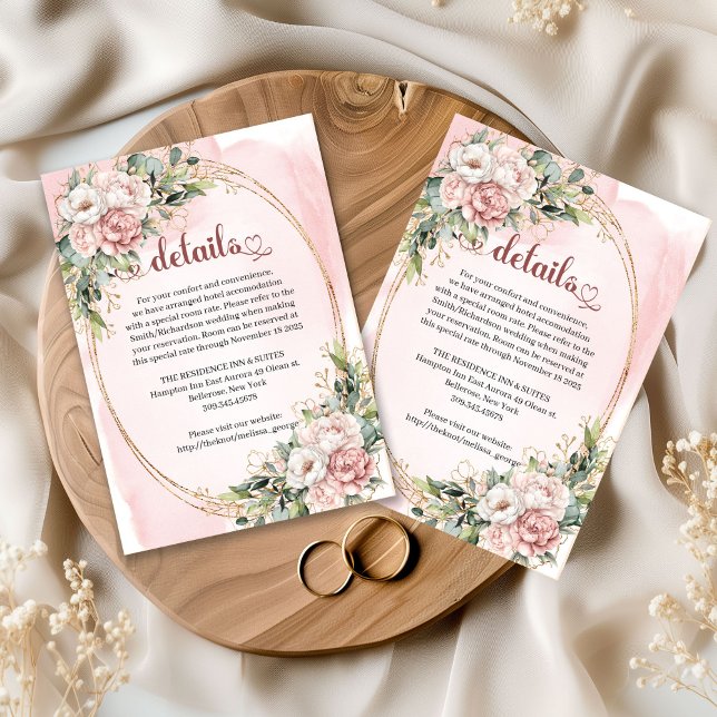 Cartão De Informações Elegant Rose Gold Floral Eucalyptus Details Card (Elegant Rose Gold Floral Eucalyptus Details Card)