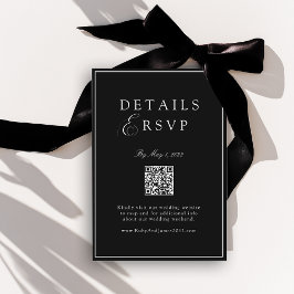 Cartão De Informações Elegant Royal Black QR Code Wedding RSVP