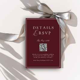 Cartão De Informações Elegant Royal Burgundy QR Code Wedding RSVP