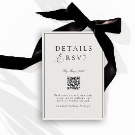 Cartão De Informações Elegant Royal Ivory & Black QR Code Wedding RSVP