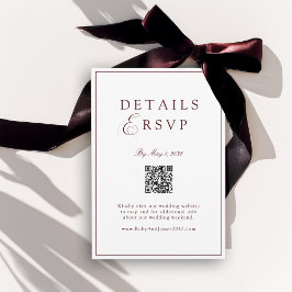 Cartão De Informações Elegant Royal White & Burgun QR Code Wedding RSVP