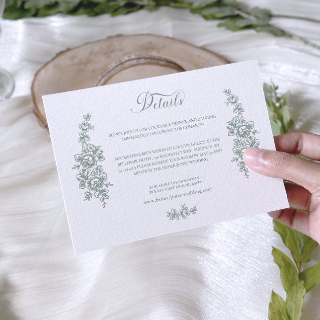 Cartão De Informações Elegant Sage Baroque Roses Wedding (Criador carregado)