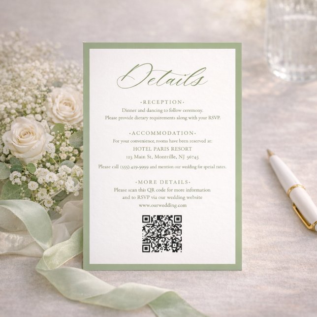 Cartão De Informações Elegant Sage Green Botanical Wedding Details (Criador carregado)