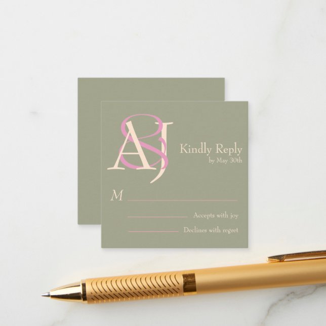 Cartão De Informações Elegant Sage Green & Rose Pink Wedding Response (Frente/Verso In Situ)