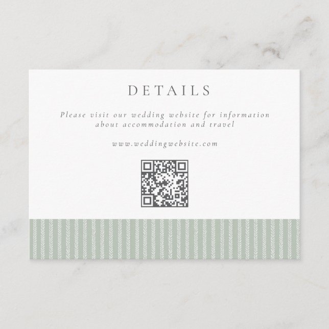 Cartão De Informações Elegant Sage Green Stripes QR Code Wedding Details (Frente)