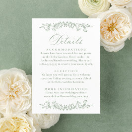 Cartão De Informações Elegant Sage Green Victorian Floral Wedding Detail