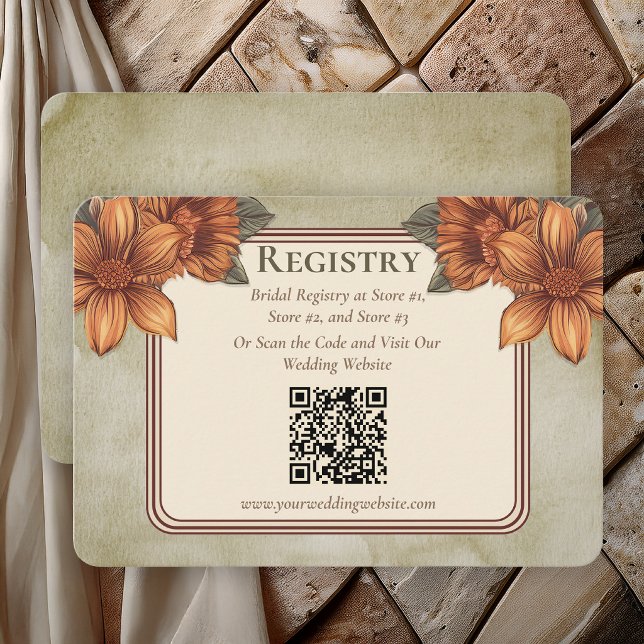 Cartão De Informações Elegant Sage Terracotta Floral Bridal Registry  (Elegant Sage Terracotta Floral Bridal Registry Enclosure Card)