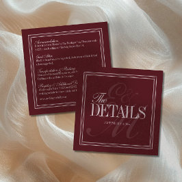 Cartão De Informações Elegant Script Burgundy Red Formal Wedding Details