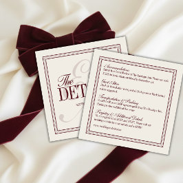 Cartão De Informações Elegant Script Burgundy Red Formal Wedding Details